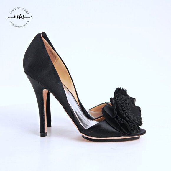 Badgley Mischka Shoes - Badgley Mischka Satin Rosette Open Toe Stiletto Heels Black Women 7.5